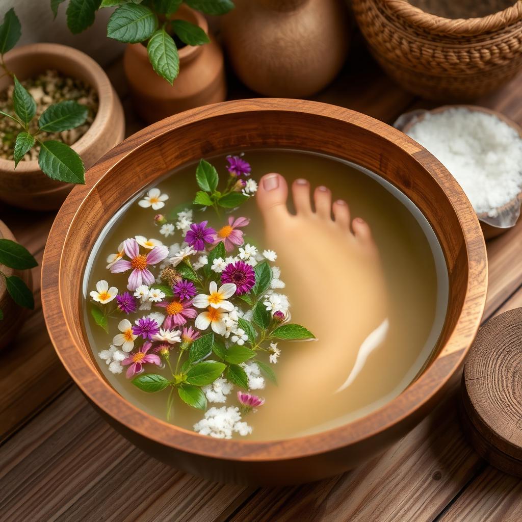 Receta de baño herbal para pies cansados y sensación de pesadez